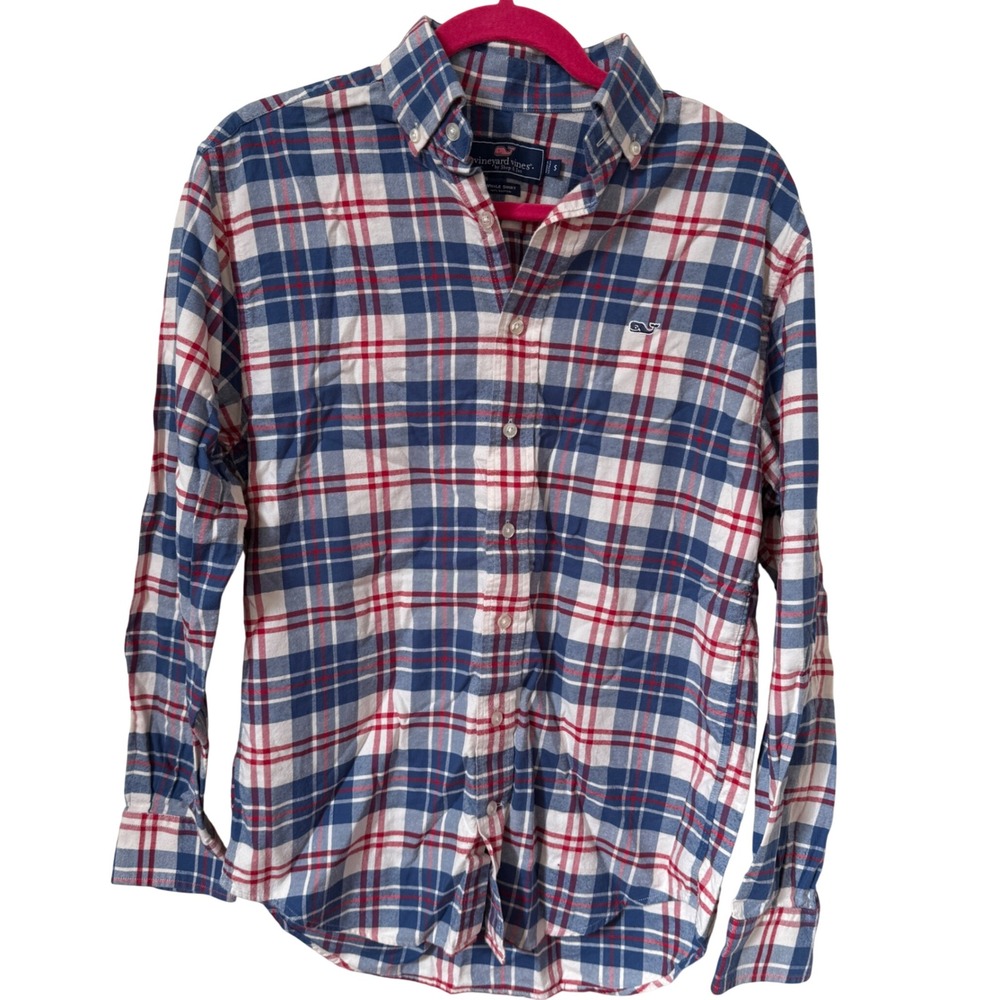 Vineyard Vines Whale Shirt Plaid Button Down Cotton‎ S Red Blue Preppy Classic